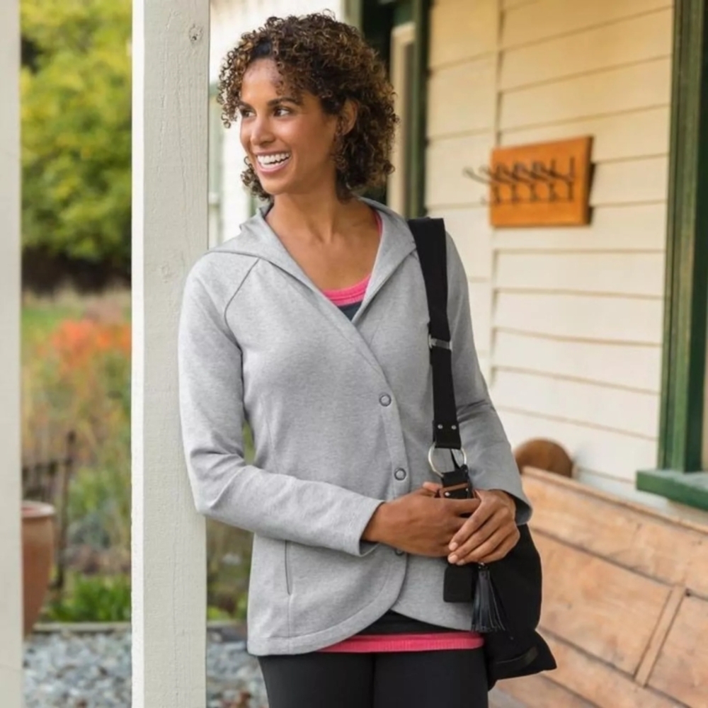 Athleta BoonvilleSnap Front Hooded Grey Jacket Sz S